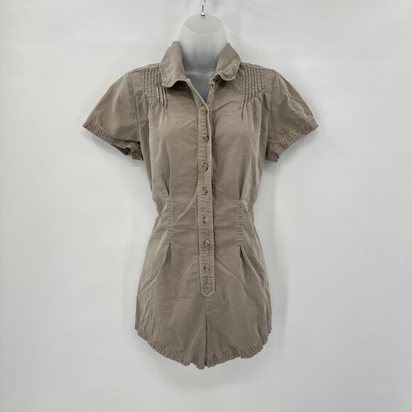 Free People Romper Womens XS Tan‎ Button Front Utility Cottagecore Casual - Picture 1 of 9
